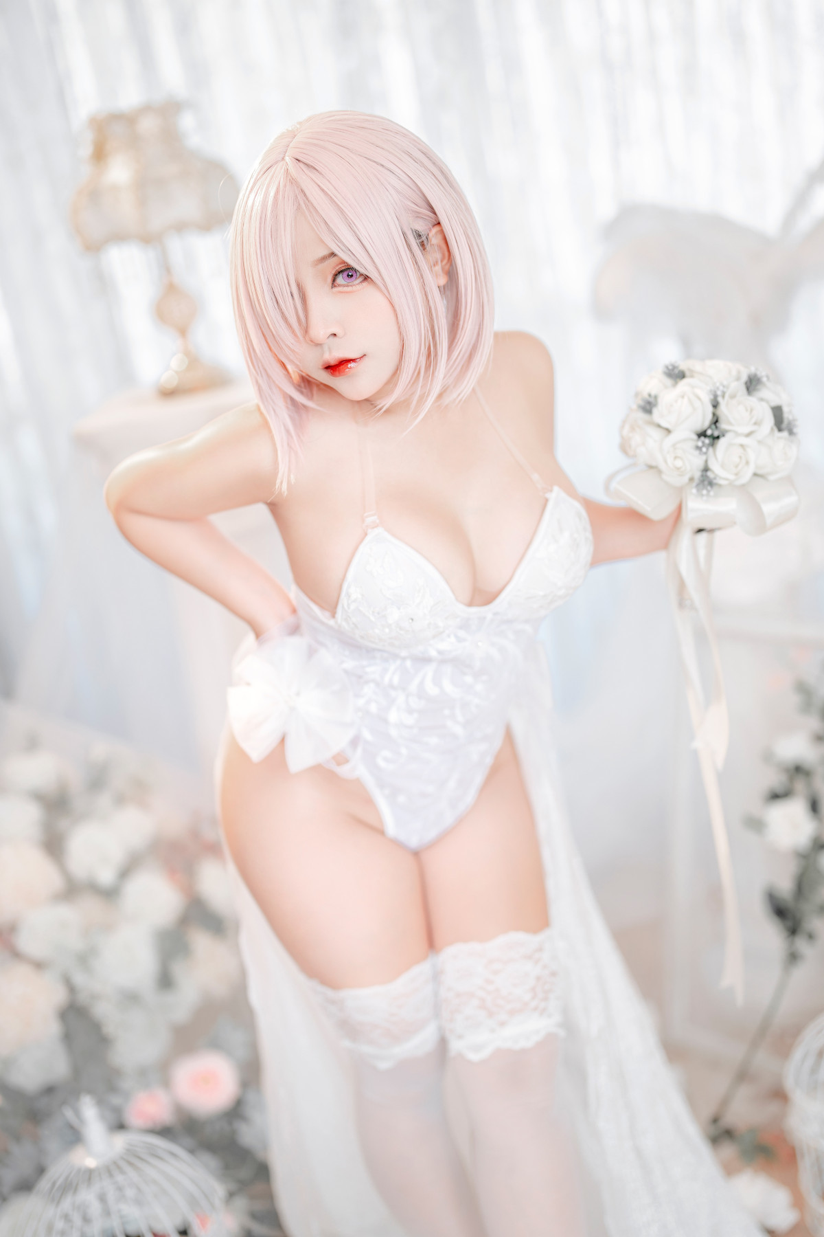Cosplay-SayoMomo小桃-Mashu-White-Lingerie-Body-Oi-06-21